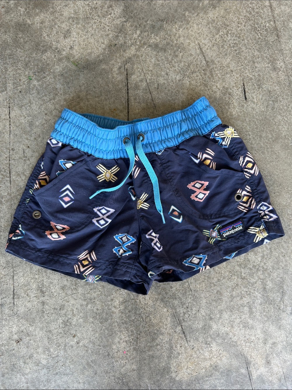 Patagonia Navy Blue Shorts with Light Blue Waistband
